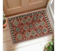 Tappeto a diamante, tradizionale classico floreale geometrico autunno rosso a pelo basso estetico zerbino rettangolare accenti tappeto lavanderia bagno porta ingresso decorazione 5 'x 3'