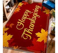 Tappeto a foglie, per il Ringraziamento, con zucche stagionali, ghiande del Ringraziamento, rosso, a pelo basso, per interni, rettangolare, non perde pelo, per soggiorno, camera da letto, scrivania