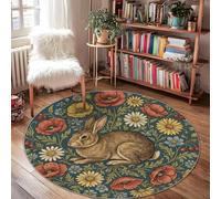 Tappeto a forma di coniglio, botanico vintage papavero crisantemo primavera blu retro antiscivolo estetico cerchio zerbino accenti tappeto bagno ingresso cucina comodino decorazione 12 x 10 cm