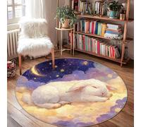 Tappeto a forma di coniglio, fantasioso fantasia, nuvole e stelle N/a pastello a pelo basso bordo bordatura zerbino tappeto cerchio lavanderia stanza bagno ingresso decorazione 10,2 x 10,2 cm
