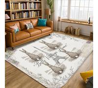 Tappeto a forma di coniglio, stile vintage rustico con torre di Parigi, design floreale primaverile, neutro, antiscivolo, resistente allo sbiadimento, tappeto estetico per la casa, per soggiorno