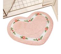 Tappeto a forma di cuore - tappetino da bagno ultra assorbente, arredamento romantico a pavimento | Tappeto da bagno senza slip per doccia, design a tema d'amore floreale, decorazioni per il fidanzame