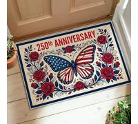 Tappeto a forma di farfalla, con rose e stelle vintage, rosso, a pelo basso, morbido, resistente alle macchie, per bagno, ingresso, comodino, porta, decorazione da 5 x 7,6 cm