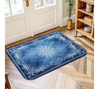 Tappeto a forma di fiocco di neve, invernale, elegante, floreale, con vortici invernali, blu, antiscivolo, estetico, rettangolare, con accenti decorativi, per bagno, ingresso, comodino, porta, 5,1 x