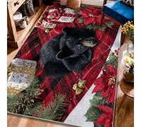 Tappeto a forma di orso, regalo natalizio con stella di Natale, rosso, a pelo basso, rettangolare, per soggiorno, camera da letto, sotto il letto, decorazione per appartamento, 10 x 15 cm