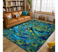 Tappeto a forma di pavone, artistico con piume vibranti turbinii primaverili blu antiscivolo per interni rettangolare tappeto non perde pelo, per soggiorno, camera da letto, decorazione per la casa