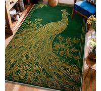 Tappeto a forma di pavone, elegante e classico, con piume e foglie, senza fondo antiscivolo, per interni, rettangolare, non perde pelo, per soggiorno, camera da letto, sotto il letto, appartamento