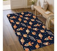 Tappeto a forma di razzo, spazio fantasioso pianeta stella spaziale blu navy antiscivolo estetico zerbino rettangolare accenti tappeto ingresso bagno cucina porta decorazione 7,6 x 1,5 m