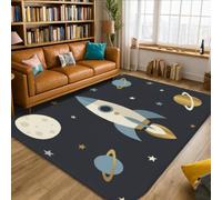Tappeto a forma di razzo, spazio giocoso luna stelle nessuno blu navy antiscivolo per casa tappeto per interni non perde pelo, tappeto per soggiorno, camera da letto, sotto il tavolo, decorazione per