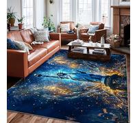 Tappeto a forma di statua dell'area, motivo patriottico con fuochi d'artificio e skyline della città, con retro antiscivolo, resistente allo sbiadimento, tappeto estetico per la casa, soggiorno