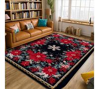 Tappeto a forma di stella di Natale, con fiocco di neve, verde, rosso, antiscivolo, bordatura con bordo antiscivolo, tappeto rettangolare per soggiorno, camera da letto, aula, dormitorio, decorazione