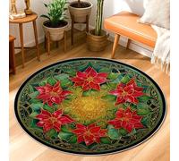 Tappeto a forma di stella di Natale, con foglie natalizie dorate e vortice di Natale rosso a pelo basso cerchio estetico per la casa zerbino accenti tappeto bagno lavanderia cucina ingresso