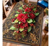 Tappeto a forma di stella di Natale, elegante motivo natalizio con foglie di bacche rosse, retro antiscivolo, estetico, rettangolare, per soggiorno, camera da letto, aula, dormitorio, 10 x 15 cm