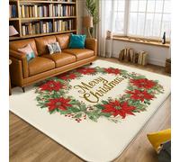 Tappeto a forma di stella di Natale, ghirlanda natalizia con bacche, rosso, a pelo basso, in spugna, rettangolare, per soggiorno, camera da letto, sotto il tavolo, decorazione per sala da pranzo, 1,5