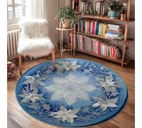 Tappeto a forma di stella di Natale, inverno elegante fiocco di neve vortice invernale blu retro antiscivolo cerchio estetico zerbino accenti tappeto bagno lavanderia cucina ingresso decorazione 10,2