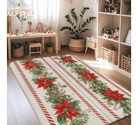 Tappeto a forma di stella di Natale, motivo natalizio con bacche e frutti di bosco, rosso, a pelo basso, bordo in schiuma, rettangolare, per soggiorno, camera da letto, sotto il tavolo, decorazione