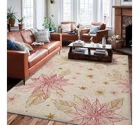 Tappeto a forma di stella di Natale, motivo natalizio con foglie e stelle natalizie rosse, con retro antiscivolo, per casa, rettangolare, per soggiorno, camera da letto, aula e appartamento, 15,2 x