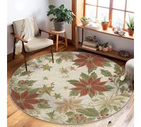 Tappeto a forma di stella di Natale, Natale con agrifoglio e stelle, rosso, a pelo basso, bordatura a pelo basso, tappeto circolare per soggiorno, camera da letto, aula, università, dormitorio