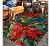 Tappeto a forma di stella di Natale, tropicale, festivo, foglie di pappagallo, rosso, a pelo basso, rettangolare, per interni, non perde pelo, per soggiorno, camera da letto, sotto il tavolo
