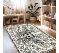 Tappeto a forma di teschio, stile gotico con ali e rose nere, in spugna a pelo basso, rettangolare, per soggiorno, camera da letto, sala da pranzo, scrivania, ufficio, 10 x 15 cm