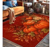 Tappeto a forma di zucca, autunno rustico fiore foglia del Ringraziamento arancione a pelo basso rettangolare tappeti per pavimento tappeti bordatura tappeto per soggiorno, camera da letto, sala da
