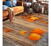 Tappeto a forma di zucca, autunno rustico foglia d'acero legno autunno arancione tappeti a pelo basso resistente allo sbiadimento tappeti estetici per la casa per soggiorno, camera da letto, sotto il