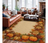 Tappeto a forma di zucca, autunno rustico foglia zucca del Ringraziamento arancione a pelo basso bordo bordatura casa tappeto rettangolare tappeto per soggiorno, camera da letto, cucina, corridoio