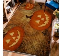 Tappeto a forma di zucca, Halloween vintage pipistrello orologio Halloween arancione con retro antiscivolo per casa tappeti per interni non perde pelo, per soggiorno, camera da letto, sotto il tavolo