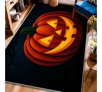 Tappeto a forma di zucca, motivo con volto festivo di Halloween, stelo verde, con retro antiscivolo, morbido, rettangolare, antimacchia, per soggiorno, camera da letto, sotto il letto, appartamento