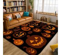 Tappeto a forma di zucca, per Halloween, con viso di pipistrello, arancione, a pelo basso, in schiuma, rettangolare, per interni, non perde pelo, per soggiorno, camera da letto, sotto il letto