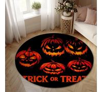 Tappeto a forma di zucca, per Halloween, con volto di Jack-O'-Lantern, arancione, antiscivolo, con stampa circolare, per soggiorno, camera da letto, sotto il letto, appartamento, 15 x 15 cm