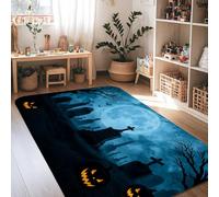Tappeto a forma di zucca, per Halloween, gotico, tomba, croce, Halloween, nero, antiscivolo, per interni, rettangolare, non perde pelo, per soggiorno, camera da letto, corridoio, scrivania, ufficio