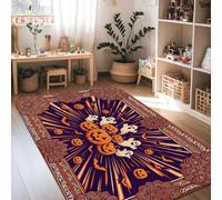 Tappeto a forma di zucche, fantasioso pipistrello fantasioso per Halloween, viola, in spugna a pelo basso, rettangolare, per soggiorno, camera da letto, sotto il tavolo, decorazione per sala da pranzo