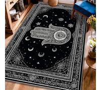 Tappeto a mano, mistico bohémien, luna e stelle, nessuno nero, a pelo basso, rettangolare, per interni, non perde pelo, per soggiorno, camera da letto, corridoio, ufficio, decorazione 10 x 15 cm