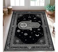Tappeto a mano, mistico bohémien luna stelle nessuno nero a pelo basso estetico zerbino rettangolare accenti tappeto ingresso bagno lavanderia comodino decorazione 7,6 x 1,5 m