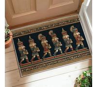 Tappeto a pelo basso con motivo schiaccianoci, decorazione natalizia con soldati natalizi, rosso, a pelo basso, bordatura, bagno, ingresso, comodino, porta, decorazione 5 x 7,6 cm