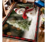 Tappeto a pelo basso con pupazzo di neve, albero di Natale natalizio rosso a pelo basso, resistente allo sbiadimento, tappeto estetico per la casa, soggiorno, camera da letto, sotto il letto