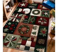 Tappeto a pelo basso con pupazzo di neve, ghirlanda natalizia natalizia con stelle rosse, a pelo basso, per casa, non perde pelo, per soggiorno, camera da letto, scrivania, ufficio, 10 x 15 cm