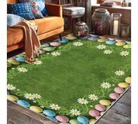 Tappeto a pelo basso con uova di Pasqua, tappeto verde pasquale a pelo basso, resistente allo sbiadimento, tappeto estetico per la casa, soggiorno, camera da letto, sotto il letto, decorazione per