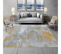 Tappeto a pelo basso, lavabile, moderno, design astratto, blu, grigio e giallo, 80 x 120 cm, tappeto decorativo per ingresso di casa, soggiorno e camera da letto
