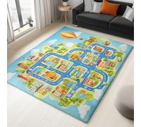 Tappeto a Pelo Corto, Cartone Animato Città Mappa Motivo, Tappeti Antiscivolo, Blu, Tappeti decorativi per Soggiorno, Camera da letto e aree interne, 180 x 240 cm