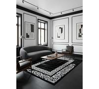 Tappeto a pelo corto design mandra greco, facile da pulire, moderno, lavabile, resistente, durevole, nero 240x340 cm, salotto, sala da pranzo, adatto per riscaldamento a pavimento