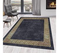 Tappeto a pelo corto design meandro greco facile da pulire moderno lavabile resistente durevole passatoia nero 80x250 cm soggiorno sala da pranzo adatto al riscaldamento a pavimento