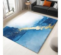 Tappeto a pelo corto, morbido e sintetico, antiscivolo, lavabile, per il soggiorno, la camera da letto, la camera da letto, l'acquarello astratto, per ingresso e studio, blu, 120 x 170 cm