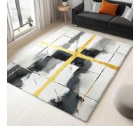 Tappeto a pelo corto, morbido e sintetico, antiscivolo, lavabile, per soggiorno, camera da letto, stile astratto cinese, per ingresso e studio, colore: nero, bianco, 80 x 150 cm