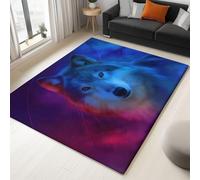 Tappeto a Pelo Corto, Morbido e Soffice - 140 x 200 cm, Tappeti con Motivo Stampato Fantasy Realistico Animale Lupo, Tappetino Blu-Viola Decorativo per Soggiorno, Camera