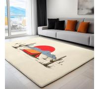 Tappeto a Pelo Corto, Morbido e Soffice - 180 x 240 cm, Tappeti con Motivo Stampato Minimalismo Sole Rosso Deserto, Tappetino Giallo Chiaro Decorativo per Soggiorno, Camera