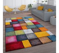 Tappeto a pelo corto per il soggiorno con design a quadri colorato multicolore e