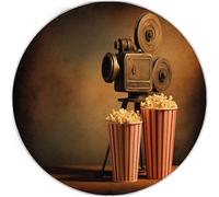 Tappeto a Pelo Corto Rotondo Marrone Chiaro Lavabile e Antiscivolo, Tappeto con Design Retrò Cinematografico Macchina Fotografica - Adatto a Soggiorno Ingresso e Camera da Letto 60 cm