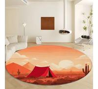 Tappeto a Pelo Corto Rotondo Rosso Aranciato Lavabile e Antiscivolo, Tappeto con Design Minimalismo Linee Deserto - Adatto a Soggiorno Ingresso e Camera da Letto 100 cm